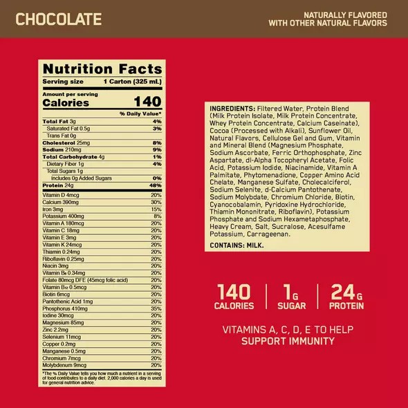 Optimum Nutrition GOLD STANDARD® Ready To Drink Protein Shake Chocolate 12 Cartons (12 Servings) Mexico | 387509VEQ
